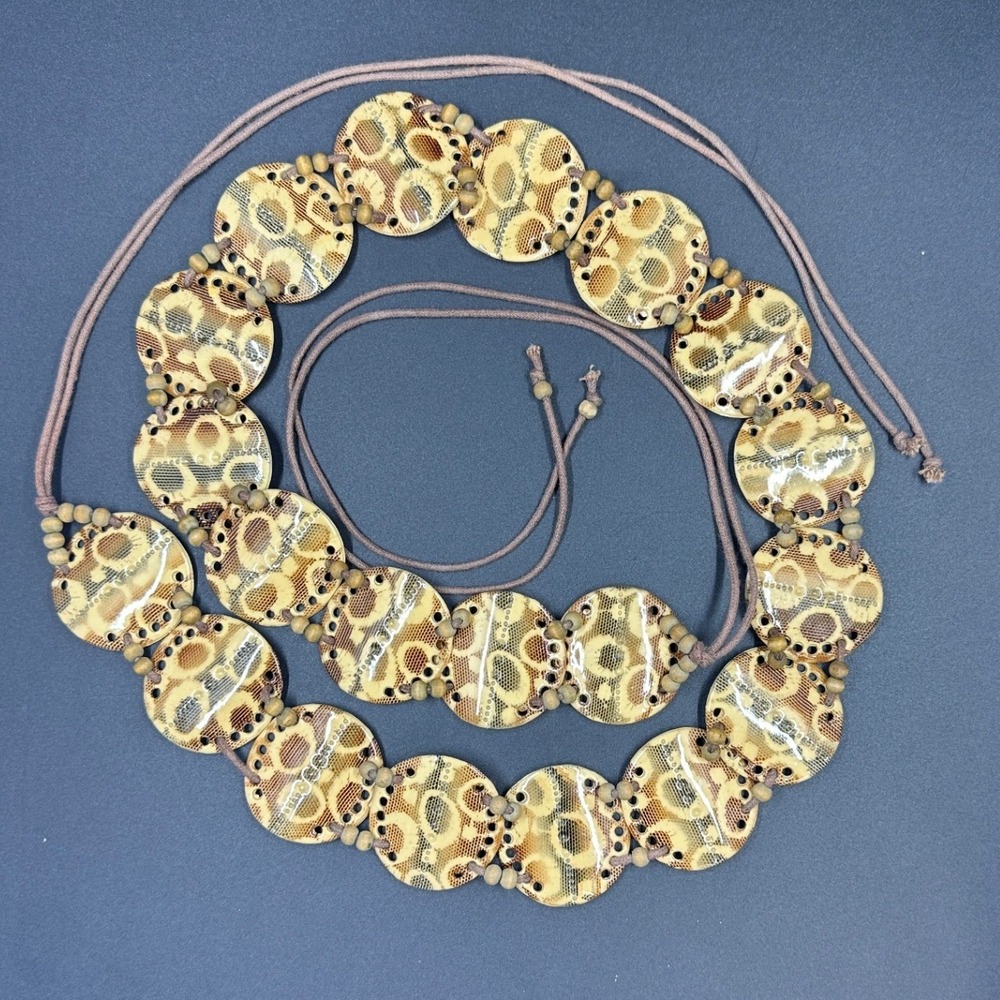 Shell Disc Y2K Belt Women Tan Snake Print Tie Closure